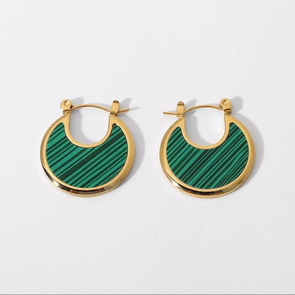 Stainless Steel Retro Moon Malachite Earrings - Picture 4 of 10